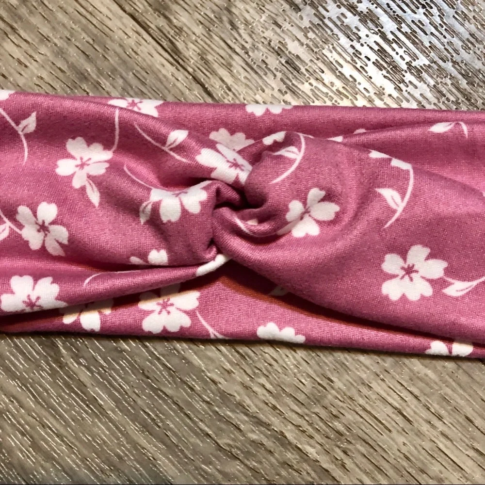 Floral Pink Wide Twist Headband Handmade NEW